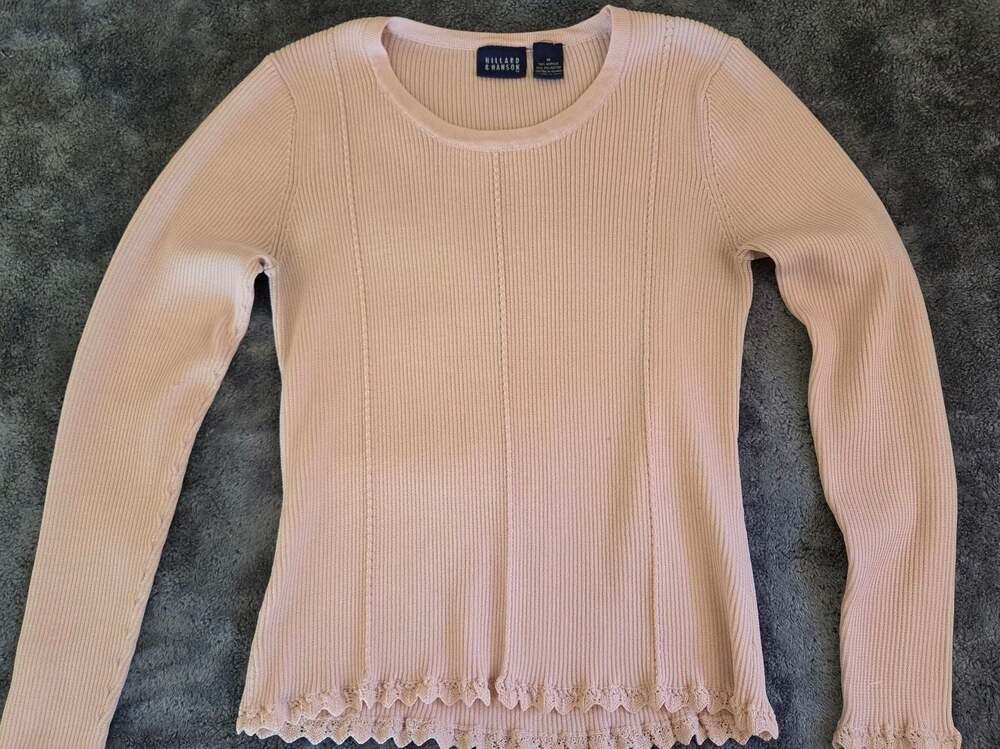 Hillard & Hanson Women's Ribbed Knit Long Sleeve Top Pink Size M